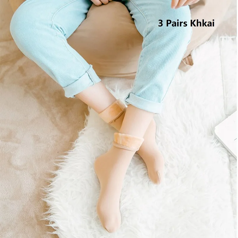 3 пары зимних теплых носков женские и мужские утепленные шерстяные кашемировые зимние носки бесшовное бархатное сапоги для сна унисекс - Цвет: 3 Pairs khkai