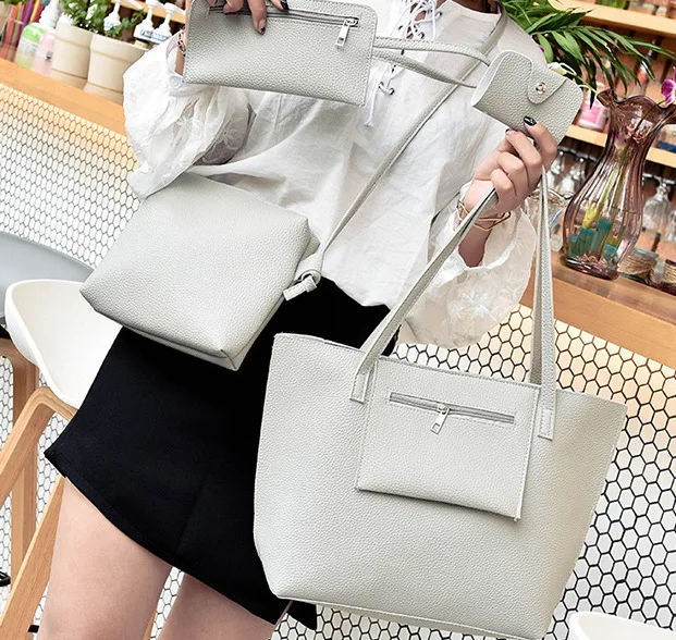 

Bag 2019 New Style Litchi Ribbon Front Pocket Four-piece Set Different Size Bags Handbag Shoulder WOMEN'S Bag