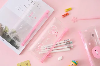 

Lovely pink pig translucent pvc Pencil case Waterproof Stationery Storage Organizer Bag School Office Supply Escolar
