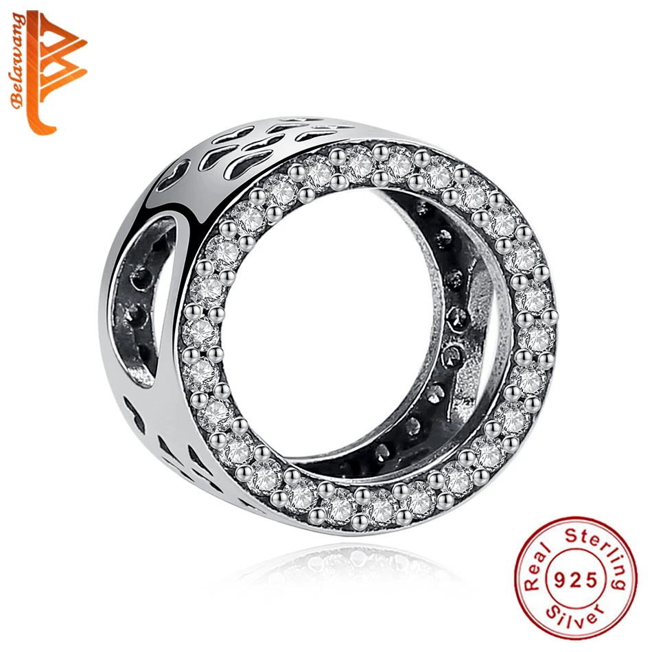 

2019 Genuine 925 Sterling Silver Clear Rhinestone Round Beads fit Charm Bracelet Crystal Necklace Love Charm 925 Jewelry Gift
