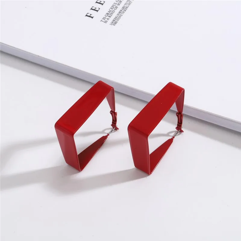 2020 Winter Trendy Neon Candy Red Square Big Geo Minimalism Earrings Korean Fashion Chic Women Hiphop Rock Party Jewelry | Украшения и