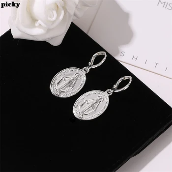 

Fashion Virgin Mary Figure Earrings Statement Gold Silver Earrings for Women Vintage Earing Fashion Jewelry Accesorios Mujer