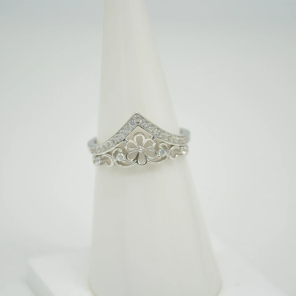 Simple micro Inlay Ring mountings fashionable pearl ring fittings girl S925 sterling silver jewelry accessories wholesale