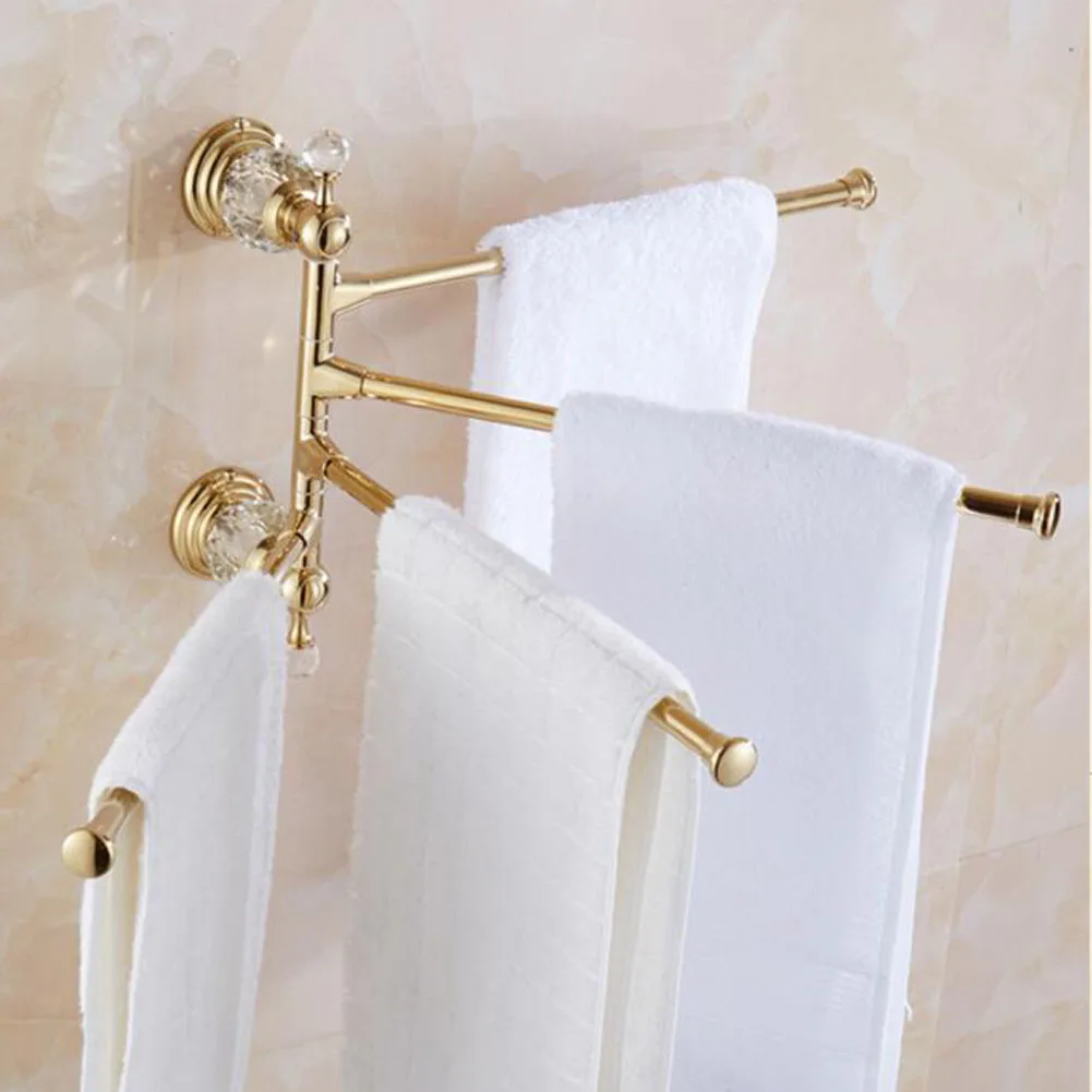 180 Degree Rotating Gold Crystal Towel Bars Brass Holder 30cm Wall Mounted Swivel Bathroom Accessories | Обустройство дома