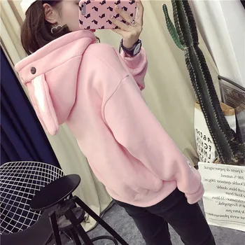 

Kawaii Bunny Ear Hoodie Women Long Sleeve Hooded Sweatshirts Pink Autumn Winter Girl Hoody Tops Pullovers Plus Size Tracksuits