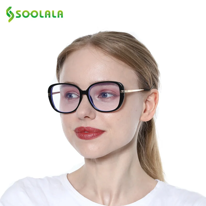 Skup SOOLALA Spring zawiasowe blokujące niebieskie światło blokujące okulary do czytania okulary komputerowe damskie męskie okulary do czytania + 0.5 do 4.0