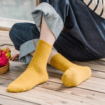 

Trendy Autumn Winter Cotton Super Thicker Women's Socks Solid Color Wool Socks Warm Sweat Women Socks High Quality