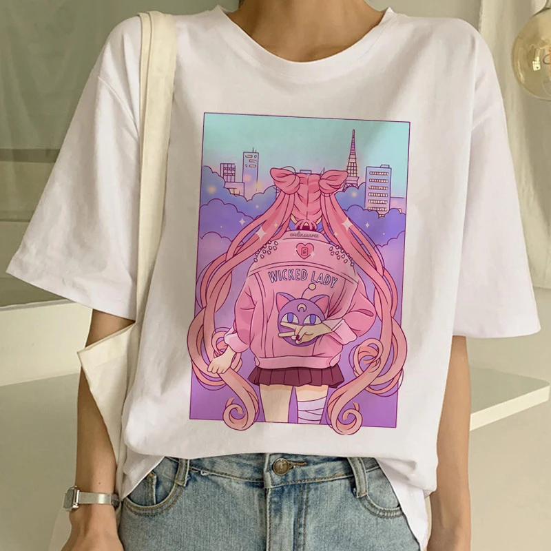 Sailor Moon Kawaii футболка Женская Harajuku Новая с коротким рукавом Эстетическая милым
