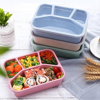 

Microwave Bento Lunch Box Picnic Food Fruit Container Storage Box Kids Adult Portable Japanese Wheat Straw Separate Lunch Boxes