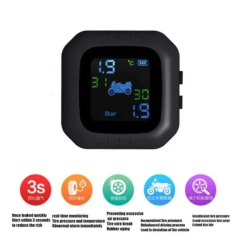 Waterproof Cordless TPMS 2 External Sensor Moto USB Preventing Excessive Air Pressure Motorcycle Tire Monitoring System |