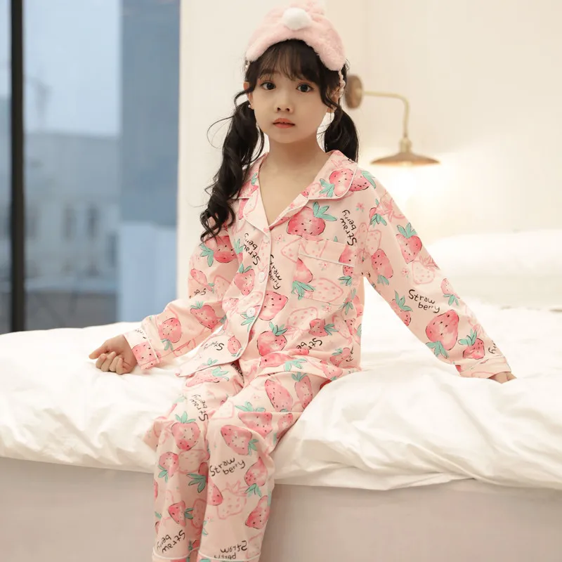 

2020 new comfortable children's pajamas cardigan clothes girls cartoon pajamas boys and girls suits cotton pajamas