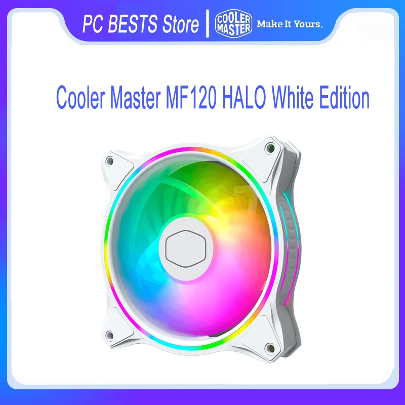 Cooler Master Mf120 Halo White Edition 12Cm 5V Pwm Dual Loop Indirizzabile Rgb Lighting Computer Case Cpu Raffreddamento Ventola Silenziosa
