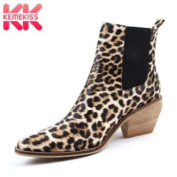 

KemeKiss Women'S High Heels Ankle Boots Winter Autumn Fashion Leopard Western Cowboy Boots Brand Designer Shoes Women Size 34-43
