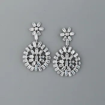 

Exaggeration Elegant Ear Stud Fine Silver Zircon Circle S925 Fine Silver Geometry Flower Ear Stud