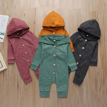 

2020 New Baby Kids Boys Girls Infant Hooded Solid Romper Jumpsuit Long Sleeve Clothes Outfits Children Spring Autumn Clothing
