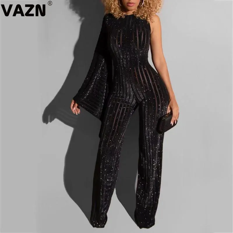 VAZN, однотонные черные, высокие, новинка, хит, модные, уличные комбинезоны, повседневные, сексуальные, широкие, длинные штаны, высокая талия, длинный комбинезон