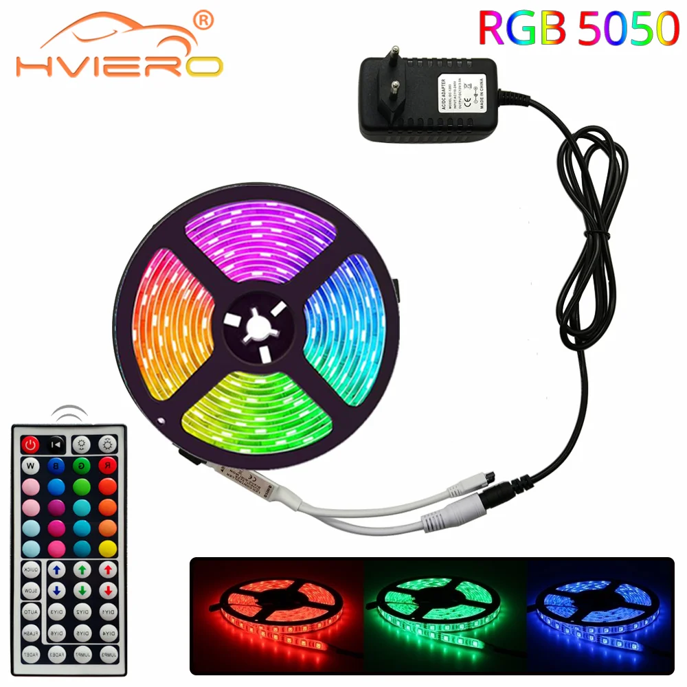 

LED Strip Light RGB 5050 2835 LED Light Strip RGB 5M 10M 15M DC 12V+ Remote Control +Adapter For Home Decoration Holiday Lights