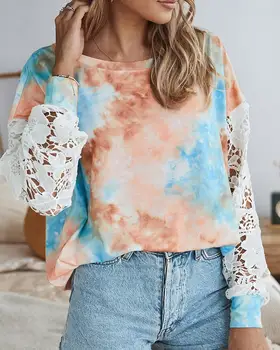 

Hoodies Women Aesthetic Sweatshirt Graphic Casual Autumn Tie-dye Patchwork Oversized Hoodie Sudaderas Moletom Bluza Esofmani