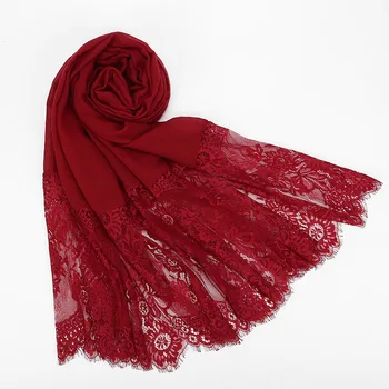 

Lace Tassel Scarf Hijabs Muslim Headscarf Long ShawlS Wrap Turban Headwear 190cm Women Scarf Solid Color Transparent Long Shawl