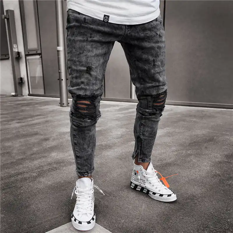 gray ripped skinny jeans mens