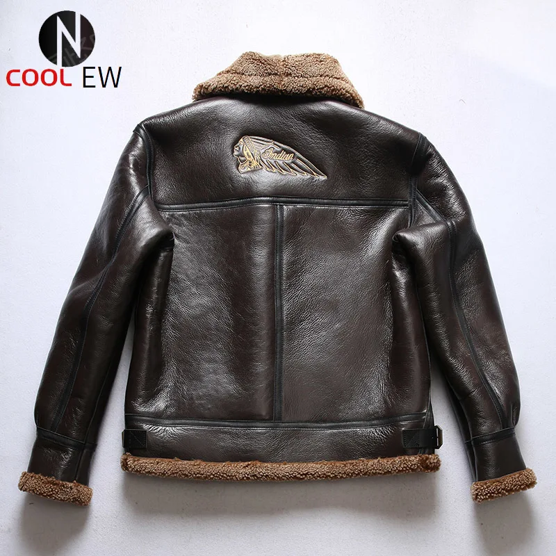 Мужская куртка-бомбер из натуральной овечьей кожи в стиле милитари |