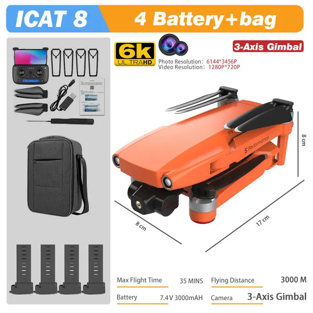 MFM 3-Axis EIS Camera Drone GPS 8K 35min 360° Obstacle Avoidance Professional 5G FPV 1.5Km Long Distance Brushless Icat8 Dron 4K 3-Axis 6K 4B Bag OG