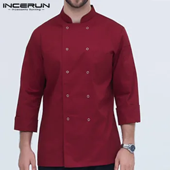 

INCERUN Chef Jackets Casual Solid Long Sleeve Double Breasted Kitchen Catering Restaurant Tunic Chef Uniform Unisex Shirts S-5XL