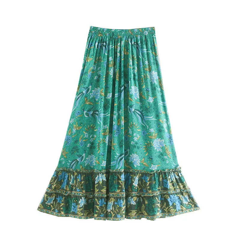 

Western Style 2020 Summer New Style Women's Dress Slimming Flowers And Birds Positioning Printed Bell Sleeve Waist Belt Tassels