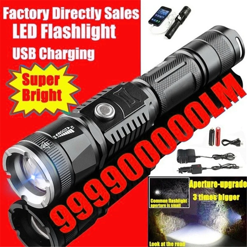 

2020 New Powerful 999900000LM Flashlight Lampe Torche USB Rechargeable Waterproof LED Lamp Ultra Bright