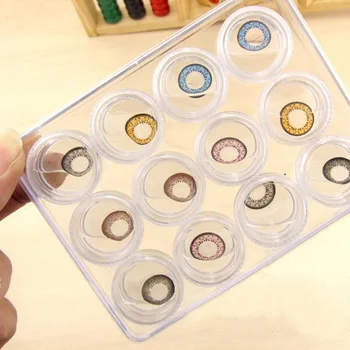 

12color 12pcs case Transparent Contact Lens Case Container Potable Travel Holder Plastic Storage Lens Display Box Holder
