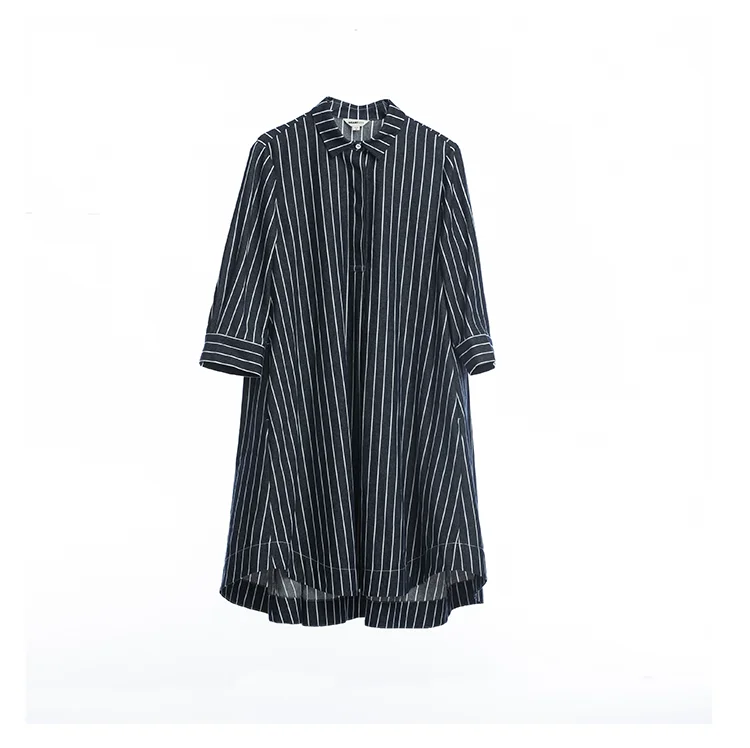 IRINAFC15 FW Коллекция Новое поступление Женские повседневные трапециевидные полосатые джинсовые рубашки платье