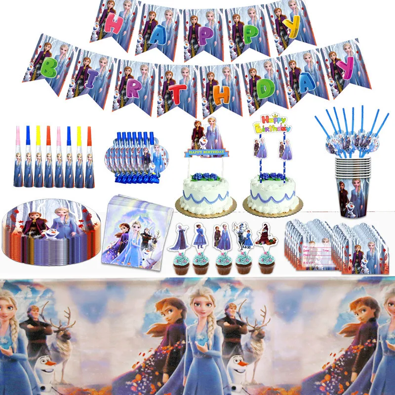 Вечерние украшения в виде принцесс Эльзы из мультфильма «Холодное сердце», вечерние украшения, бумажные стаканчики, соломинки, подарок для детей на день рождения, украшения детский душ