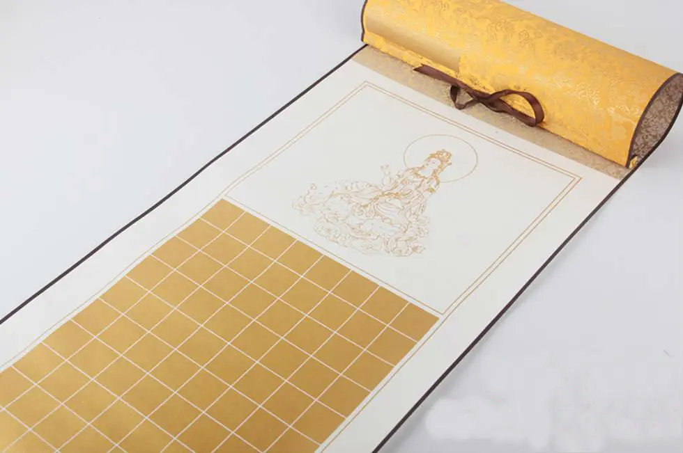 2 5 решетка Ni Jing шелковая парча Женская Сердце Сутра рисовая бумага Xuan чернила