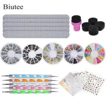 Biutee декоративный камень для ногтей комплект 5 ярких коробок для ногтей, 5 шт. пилочка для ногтей, 5 шт. кисти для рисования на ногтях, декоративные наклейки для ногтей