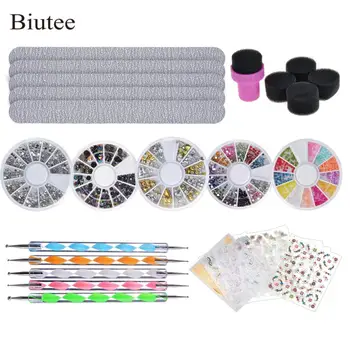 

Biutee Nail Stone Kit Set 5 Bright Boxes for Nails, 5pcs Nail File, 5pcs Brushes to Draw on Nails, decoration nail stickers