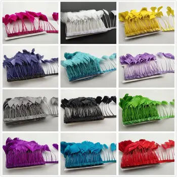 

Hot 5Meters 14Color Dyed Goose Feather Ribbons 13-18 cm/5-7 inch Fringes Goose Feather Cloth Belt DIY Clothing Decorative
