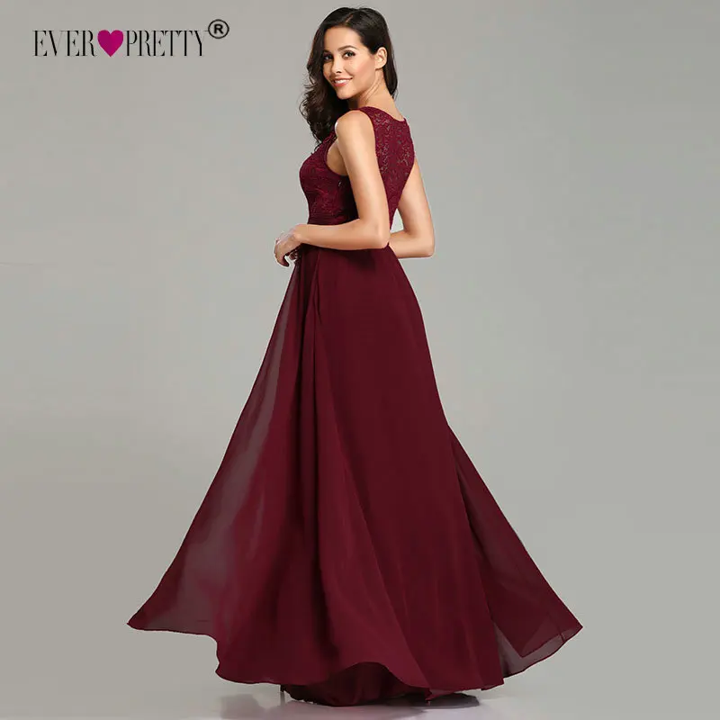 Elegant Prom Dresses Long 2020 Ever Pretty EZ07695 Womens Sexy A-line Sleeveless O-neck Chiffon Lace Cheap Evening Party Gowns