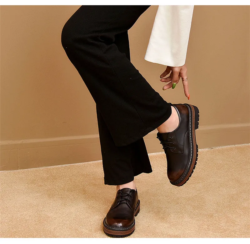 British Style Women Flats Platform Oxfords Vintage Lace Up Ladies Girls Brogues Shoes Black Brown College Oxford Shoes For Woman (21)