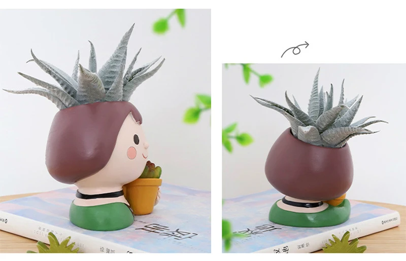 Cute Human Face Vase Succulent Planter Resin Vase Cartoon Character Decorative Head Face Flower Pot Indoor Desktop Ornaments