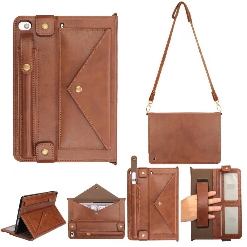 

Tablet Leather Case For iPad Air 2 Shoulder Bag Envelope Wallet Case Cover For iPad Air Case Multifunction Pouch Bag Strap EEMIA