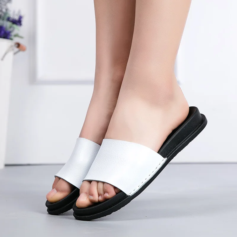 

2019 New Products Genuine Leather Women's Slippers Daily Life Life Simple WOMEN'S Shoes Soft Bottom Lightweight Women's Sandals