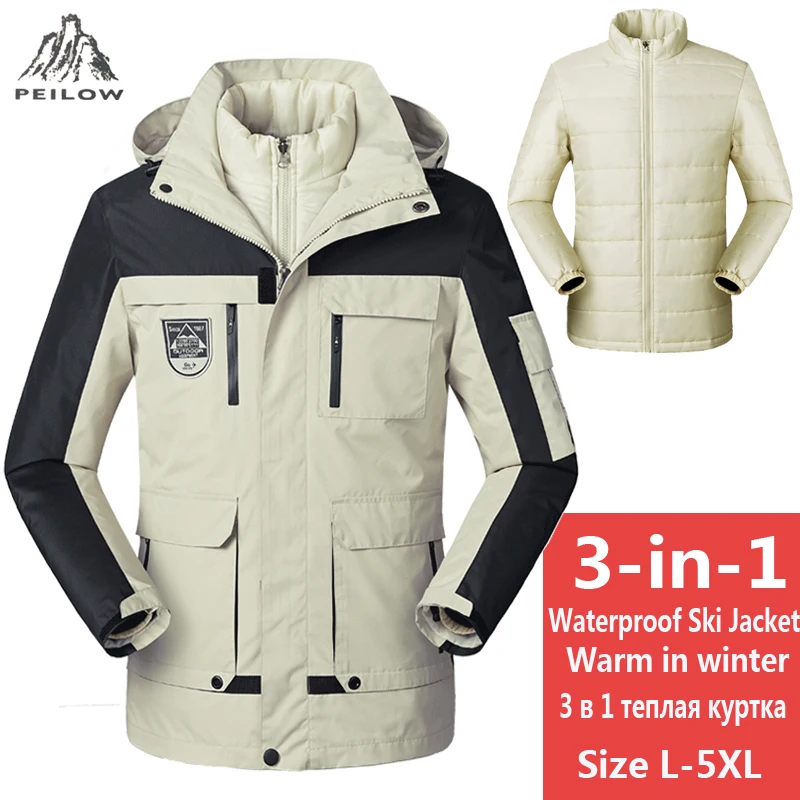 

2019 Winter Warm 3 In 1 Parka Jacket Windbreaker Brand Two-piece Thicken Waterproof Windproof Hooded Outwear Snow Parkas Coat