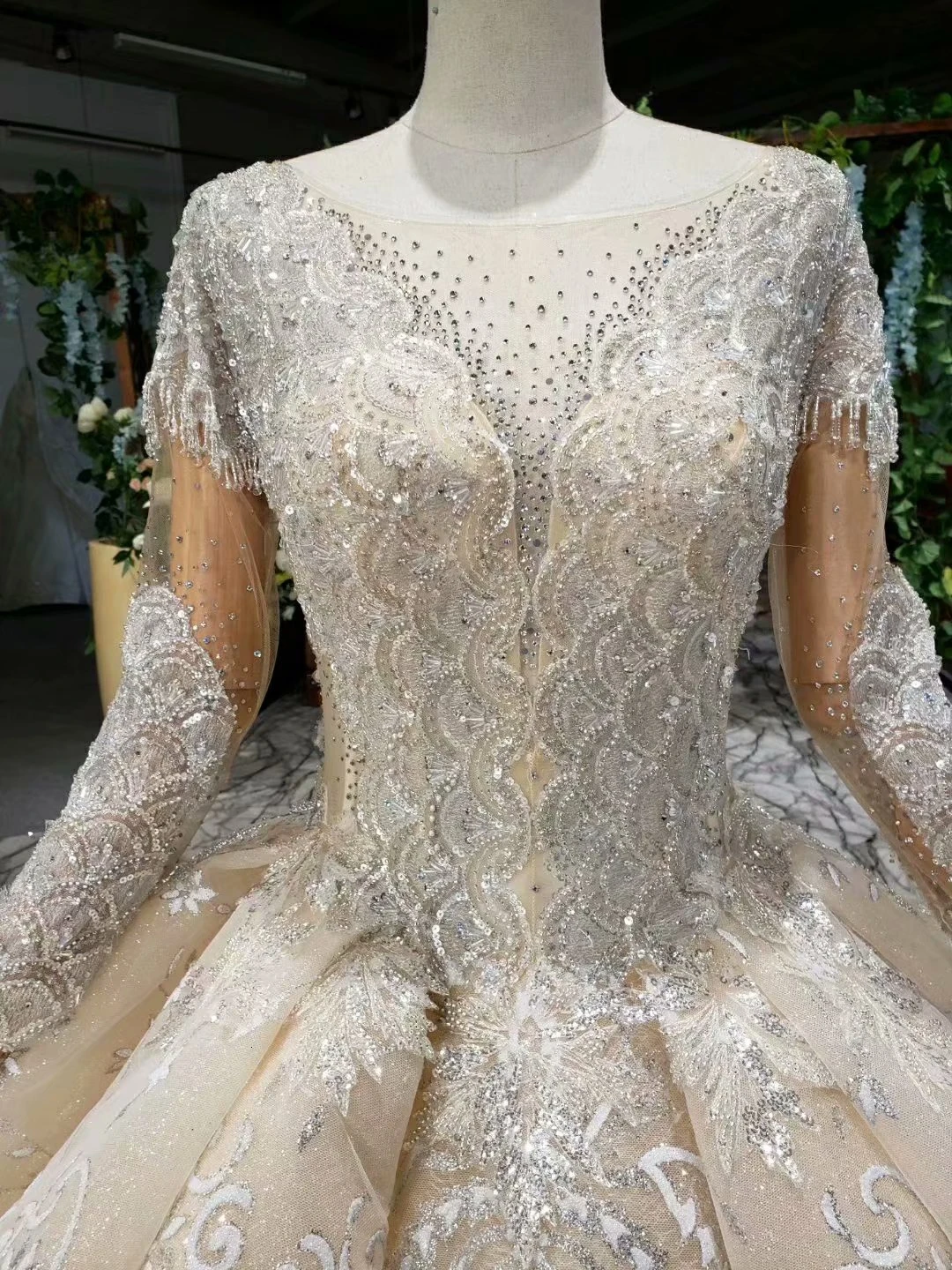 picture color BacklakeGirls Robe De Mariee, арабское роскошное свадебное платье с бусинами, круглый вырез, длинные рукава, аппликация, свадебные платья, Vestidos De Novia - Цвет: picture color
