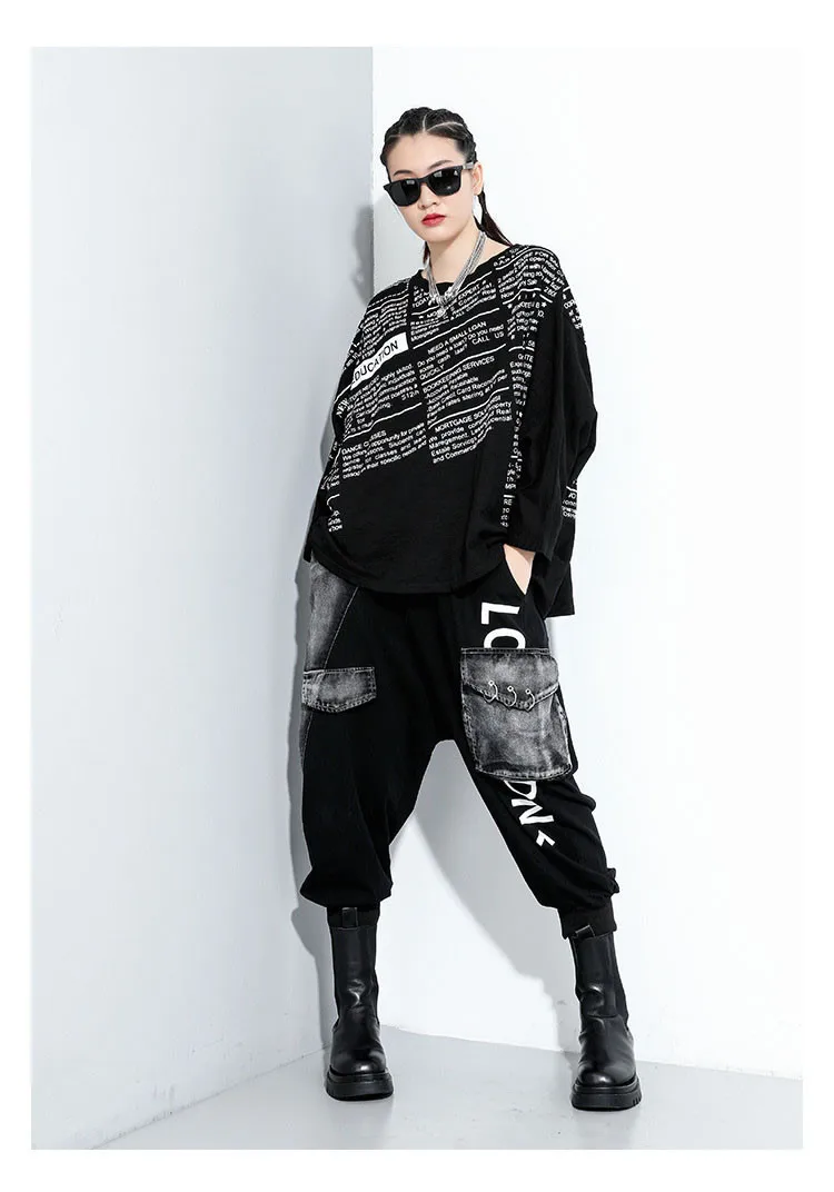 XITAO Letter Patchwork T Shirt Women Loose Fashion Personality All Match Batwing Sleeve 2020 New Autumn Tee Goddess Fan ZP3258