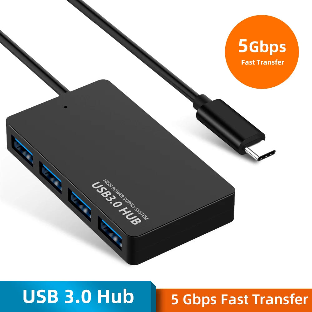 

USB HUB 4 Port USB 3.0 HUB 5Gbps Super Speed USB Splitter Adapter Cable Blue LED for iMac Notebook Laptop Type C Converter