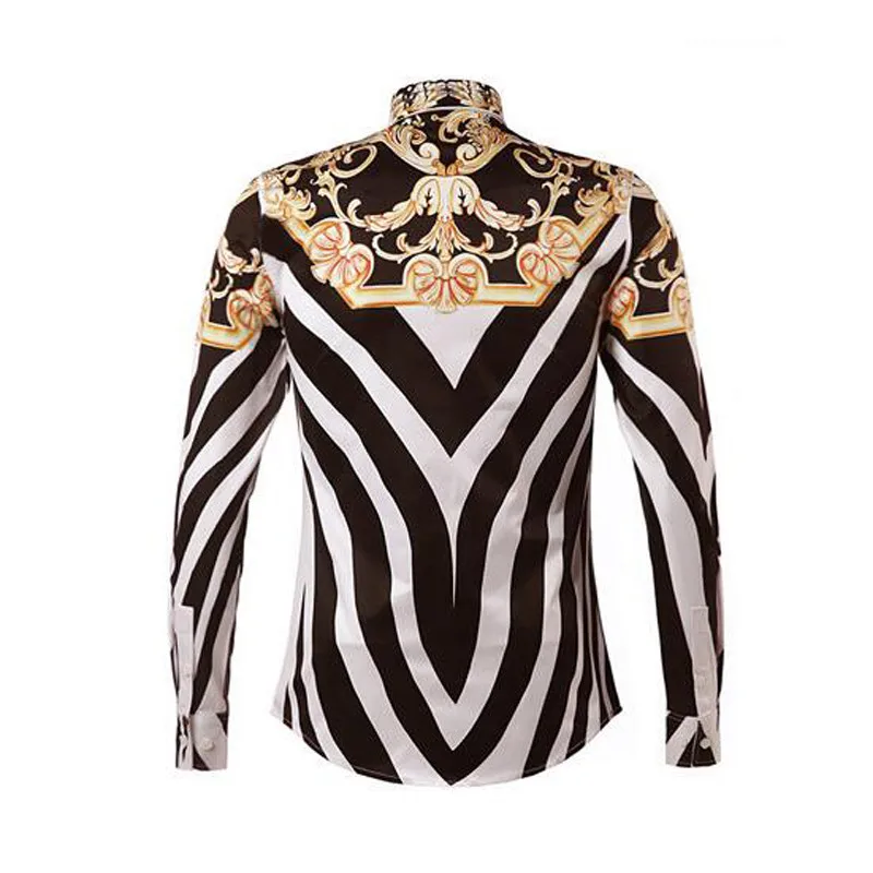 Fashion Trend Royal Style Men's Long Sleeve Casual Shirt High Quality Royal Stripe Pattern Shirts Turn Down Collar Male M-3XL