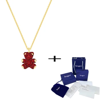

SWA Exquisite New Three-dimensional Bear Cute Clavicle Chain Elegant Red Crystal Female Fashion Jewelry Fashion Romantic Gift