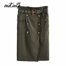 Англия Винтаж Высокая талия двубортный армейский зеленый пояс миди юбка женская faldas mujer moda длинные юбки женские