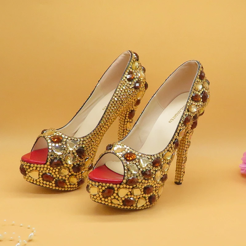 Модные свадебные туфли с открытым носком цвета шампанского, кофейного цвета, украшенные кристаллами; женские туфли на платформе и высоком каблуке; модные туфли и сумочка