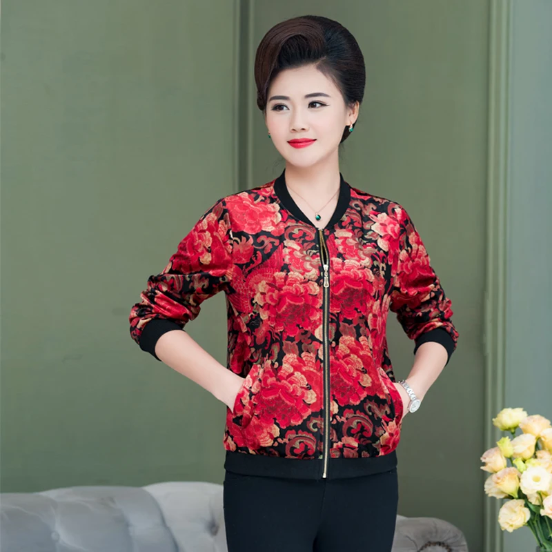 Lace Velvet Women's Jacket Short Jacket Spring and Autumn New Loose Sports Stretch plus Size S-5XL Women Printed Baseball Jacket - 4.00067E+12